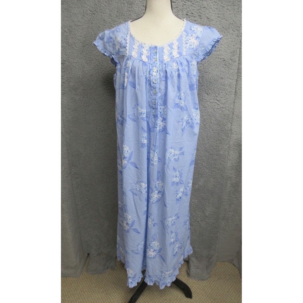 Eileen West Floral Nightgown Womens Blue Cottagecore Coquette Romantic Soft Girl